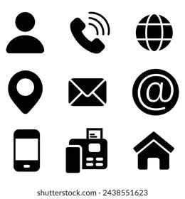 Business card set icon set in line style. Contact information, Home, Phone, Location, Address, Website, mail, fax, user simple black style symbol sign for apps and websites, vector illustration. eps 1