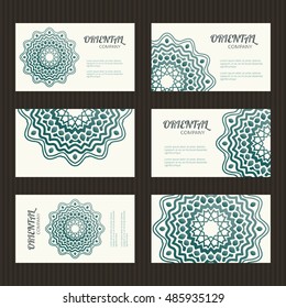 Business card set. Mandala decorative elements. Ornamental floral cards with oriental pattern. Islamic, arabic, indian, turkish, pakistan, chinese, asian motifs. Vector illustration.