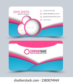 Business card set. Modern design banner template. Presentation background. Blue and pink vector illustration.