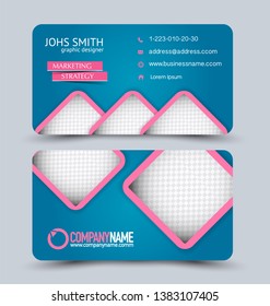 Business card set. Modern design banner template. Presentation background. Blue and pink vector illustration.