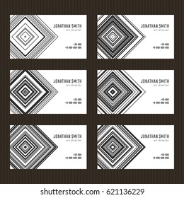 Business card set. Monochrome abstractionism style. Black and white design. Minimalistic art tiles.