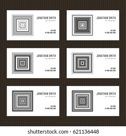 Business card set. Monochrome abstractionism style. Black and white design. Minimalistic art tiles.