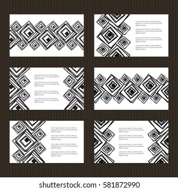 Business card set. Monochrome frame abstractionism style. Black and white design. Minimalistic art tiles