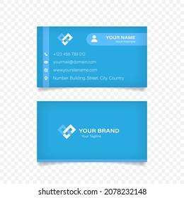 Business Card set. Business card with phone, mail, location information and logo in blue colors design. Vector EPS 10