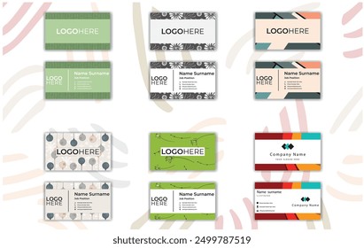  Business Card Set Template with Abstract Floral Design.