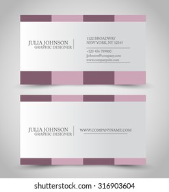 Business card set template. Dark pink color. Vector illustration.