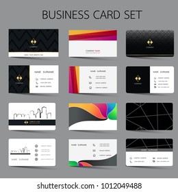 Business card set template design. With inspiration from the abstract. Contact card for company. Two sided on the gray background. Vector illustration. 

