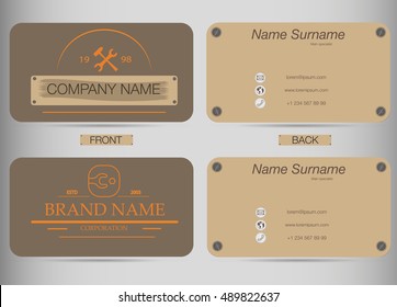 Business card set template.  Flat design. Wrench and mechanisms. Service station, car service.