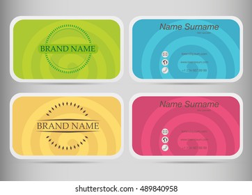Business card set template.  Flat design. Colored spirals.