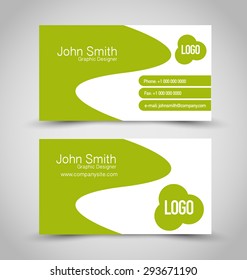 Business card set template. Green and silver color. Vector illustration.