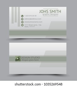 Business card set template for business identity corporate style. Vector illustration. Green color.