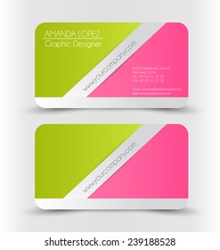 Business Card Set Template For Business Identity Corporate Style. Pink And Green Color. Vector Illustration.