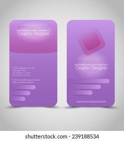 Business card set template for business identity corporate style. Purple color. Vector illustration.