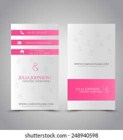 Business card set template for business identity corporate style. Pink and silver color. Vector illustration.
