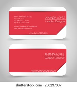 Business card set template for business identity corporate style. Red and white color. Vector illustration.