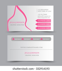 Business card set template for business identity corporate style. Pink color. Vector illustration.