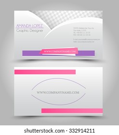 Business card set template for business identity corporate style. Pink and purple color. Vector illustration.