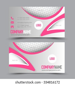 Business card set template for business identity corporate style. Pink color. Vector illustration.