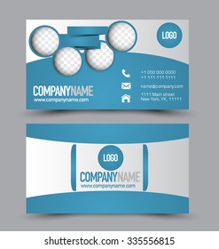 Business card set template for business identity corporate style. Blue and white color. Vector illustration.