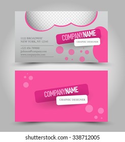 Business card set template for business identity corporate style. Pink color. Vector illustration.