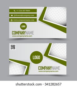 Business card set template for business identity corporate style. Green color. Vector illustration.