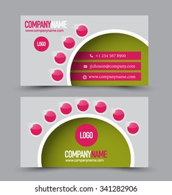 Business card set template for business identity corporate style. Green and pink color. Vector illustration.