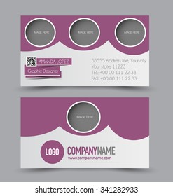 Business card set template for business identity corporate style. Purple color. Vector illustration.