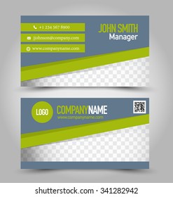 Business card set template for business identity corporate style. Green color. Vector illustration.