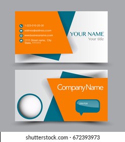 Business card set template for business identity corporate style. Vector illustration. Blue and orange color.