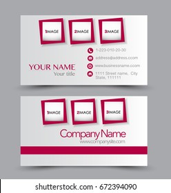 Business card set template for business identity corporate style. Vector illustration. Red color.