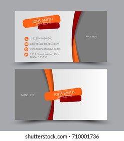 Business card set template for business identity corporate style. Vector illustration. Orange and red color.