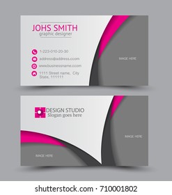 Business card set template for business identity corporate style. Vector illustration. Pink color.