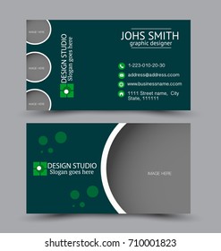 Business card set template for business identity corporate style. Vector illustration. Green color.
