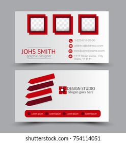 Business card set template for business identity corporate style. Vector illustration. Red color.