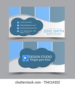 Business card set template for business identity corporate style. Vector illustration. Blue color.