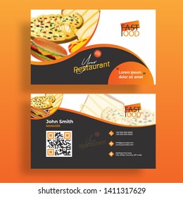 Business Card Set Or Template With Illustration Of Fast Food For Shop And Restaurant.