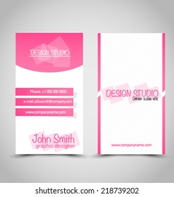 Business card set template. Pink and white color. Vector illustration.