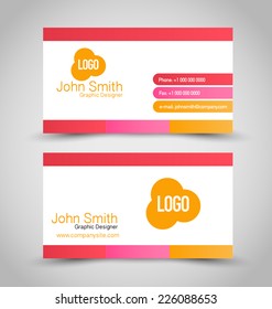 Business card set template. Pink, red, orange and white color. Vector illustration.