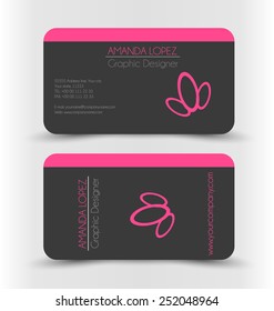 Business card set template. Pink and black color. Corporate identity vector illustration.