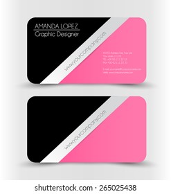 Business Card Set Template. Pink And Black Color. Corporate Identity Vector Illustration.