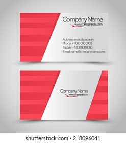 Business card set template. Red and silver color. Vector illustration.