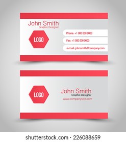 Business card set template. Red and silver grey color. Vector illustration.