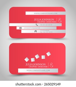 Business card set template. Red and silver color. Corporate identity vector illustration.