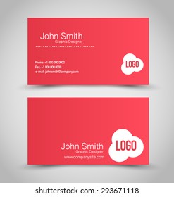Business card set template. Red and white color. Vector illustration.