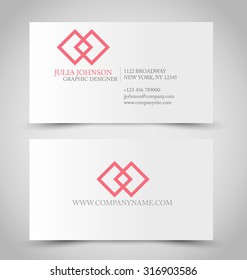 Business card set template. Red color. Vector illustration.