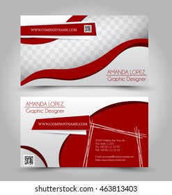 Business card set template. Red color. Corporate identity vector illustration.