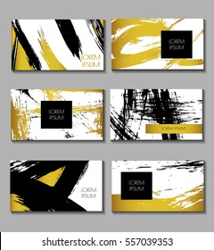 Business card set. Templates for Brochures, Flyers, Mobile Technologies, Applications,Logo, Banners. Abstract Modern Backgrounds. Golden elements. Brush stroke