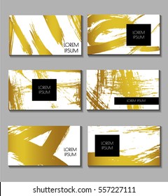 Business card set. Templates for Brochures, Flyers, Mobile Technologies, Applications,Logo, Banners. Abstract Modern Backgrounds. Golden elements. Brush stroke 