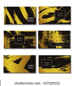 Business card set. Templates for Brochures, Flyers, Mobile Technologies, Applications,Logo, Banners. Abstract Modern Backgrounds. Golden elements. Brush stroke 