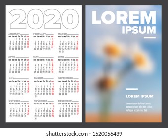 Business card size 2020 calendar template